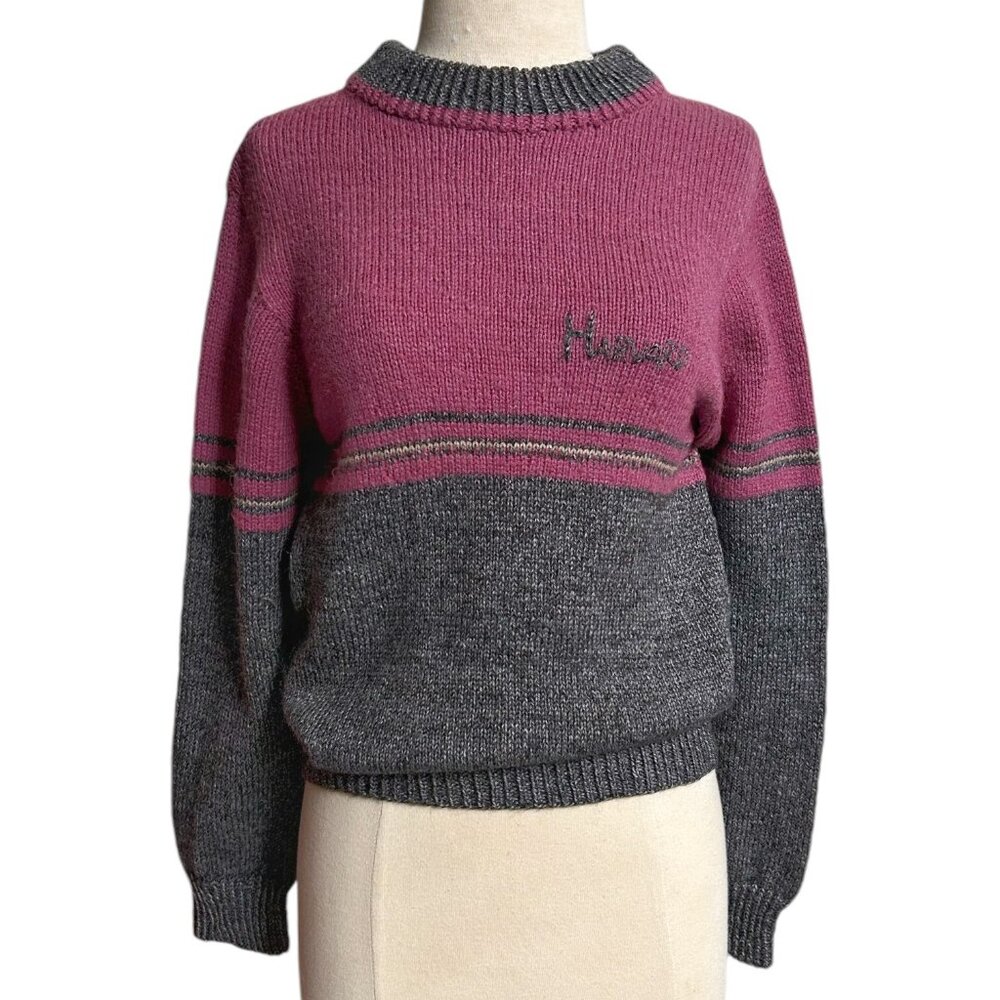 Vintage Homemade Harvard Sweater Colorblock Wool Blend Prep University College.